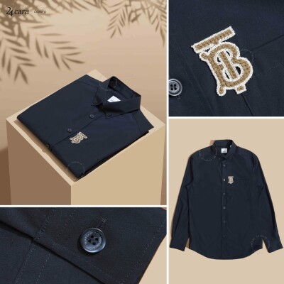 BURBERRY TB-EMBROIDERED COTTON-BLEND SHIRT