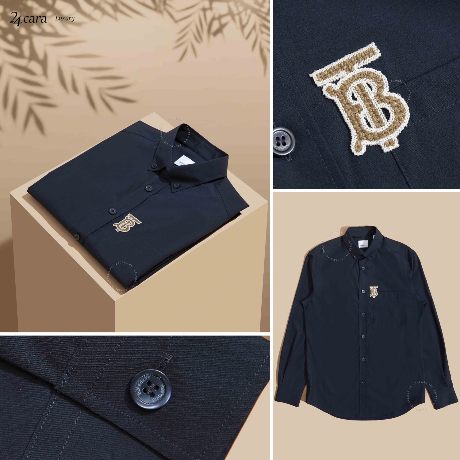 BURBERRY TB-EMBROIDERED COTTON-BLEND SHIRT