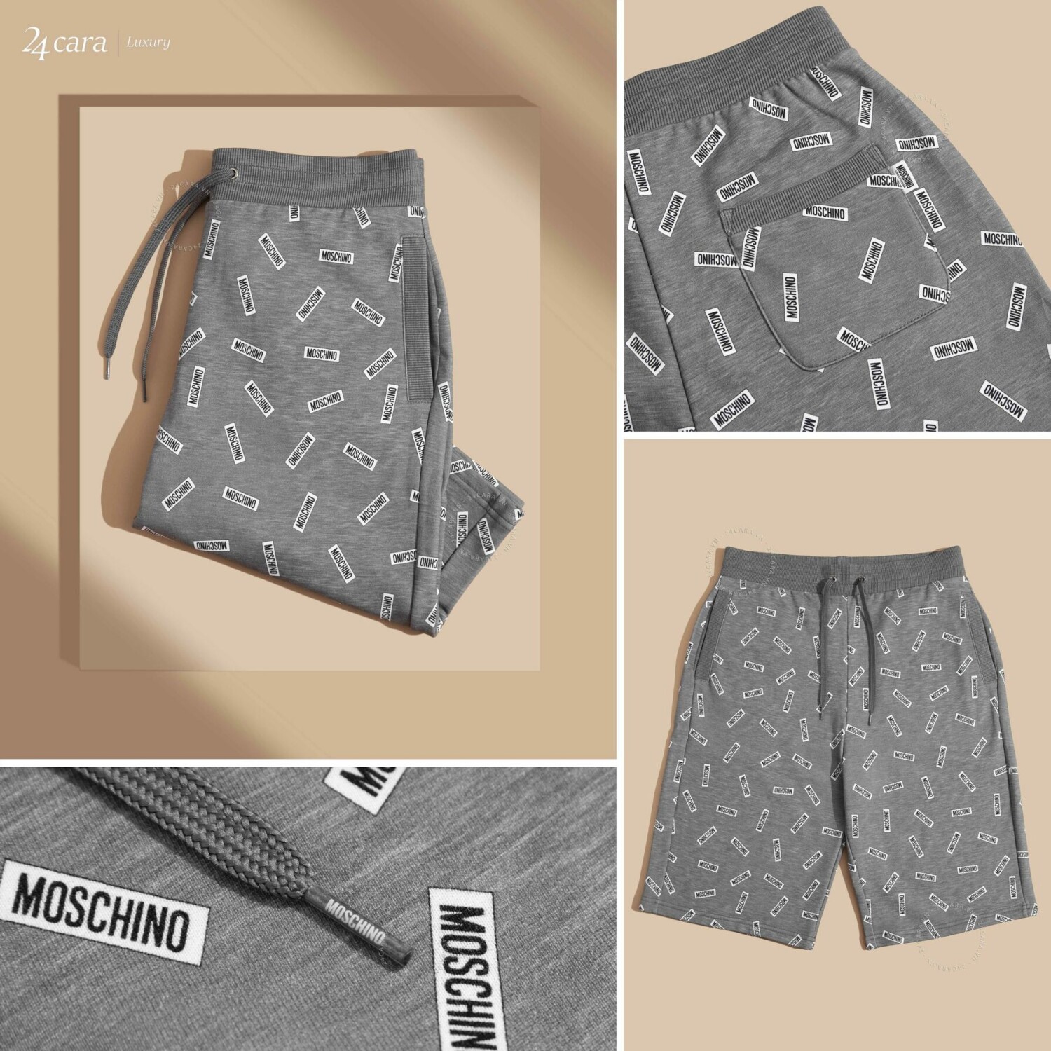 MOSCHINO LOGO COTTON TRACK SHORTS