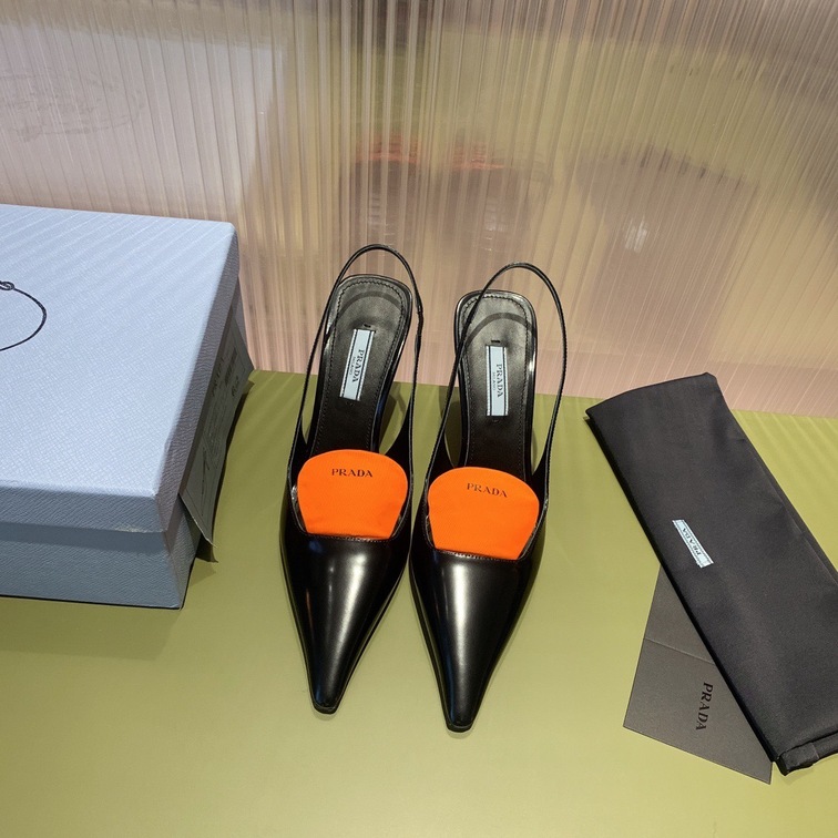 Prada Pump Heels Leather Black Orange Ss2022