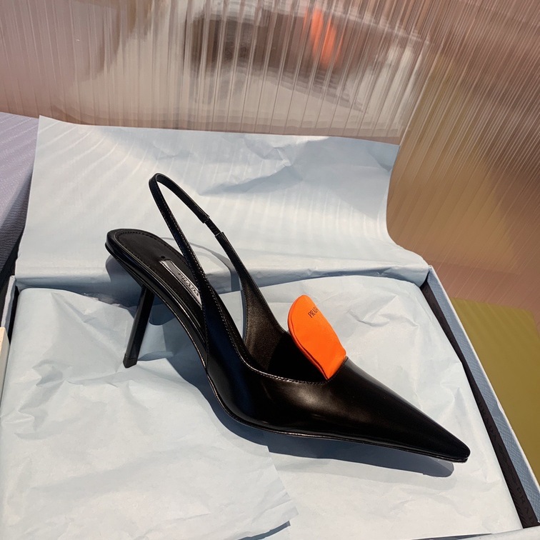 Prada Pump Heels Leather Black Orange Ss2022
