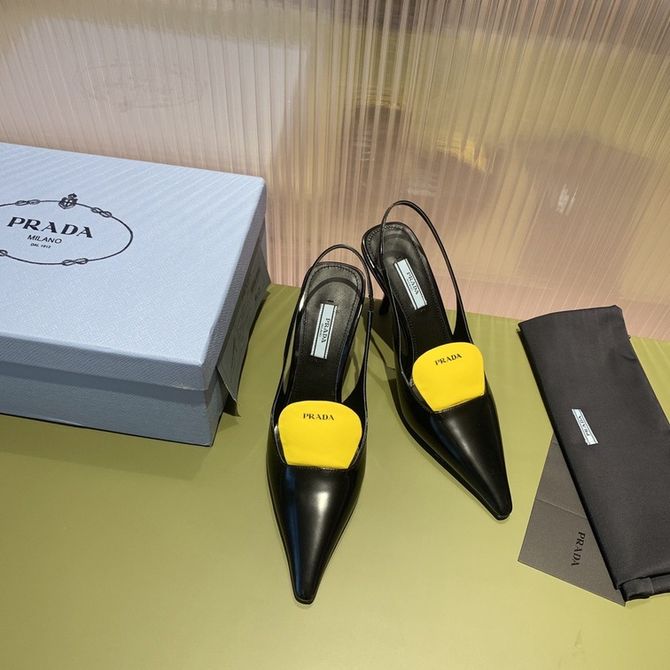 Prada Pump Heels Leather Black Yellow Ss2022