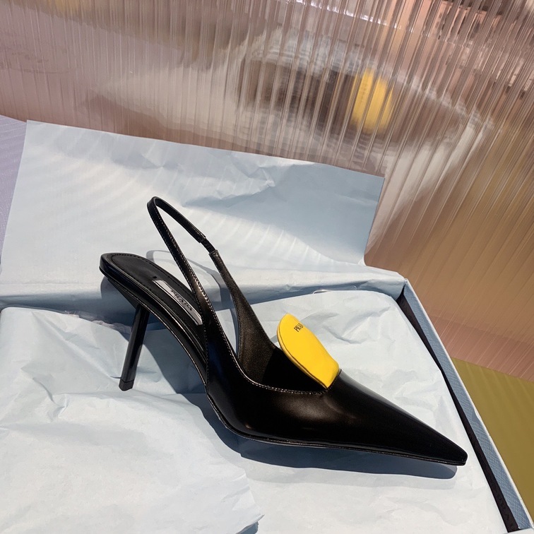 Prada Pump Heels Leather Black Yellow Ss2022