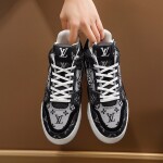 Lv Trainer Black White Denim Sneakers