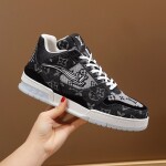 Lv Trainer Black White Denim Sneakers