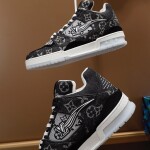 Lv Trainer Black White Denim Sneakers