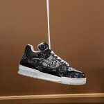 Lv Trainer Black White Denim Sneakers