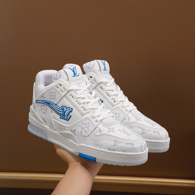 Lv Trainer Blue White Sneakers
