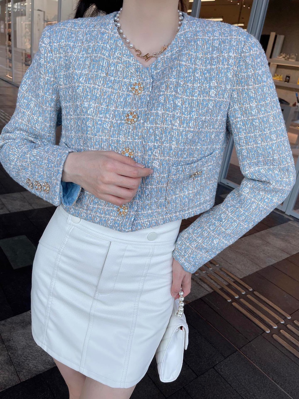 Croptop Vest Chanel Blue Tweed Ss2022
