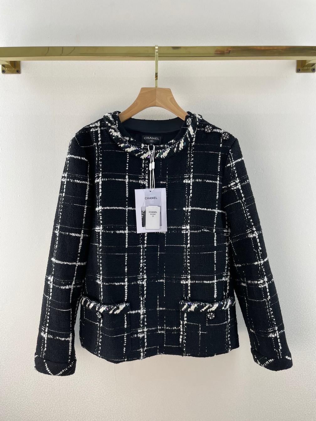 Vest Tweed Chanel Black Check Ss2022