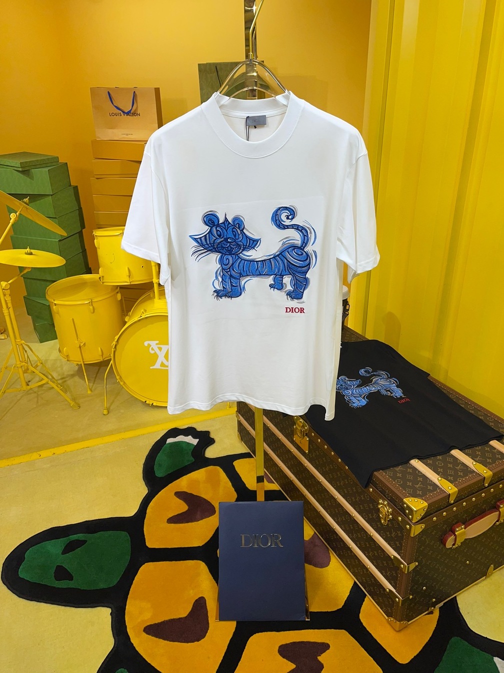 Tee Dior Blue Cat White Ss2022