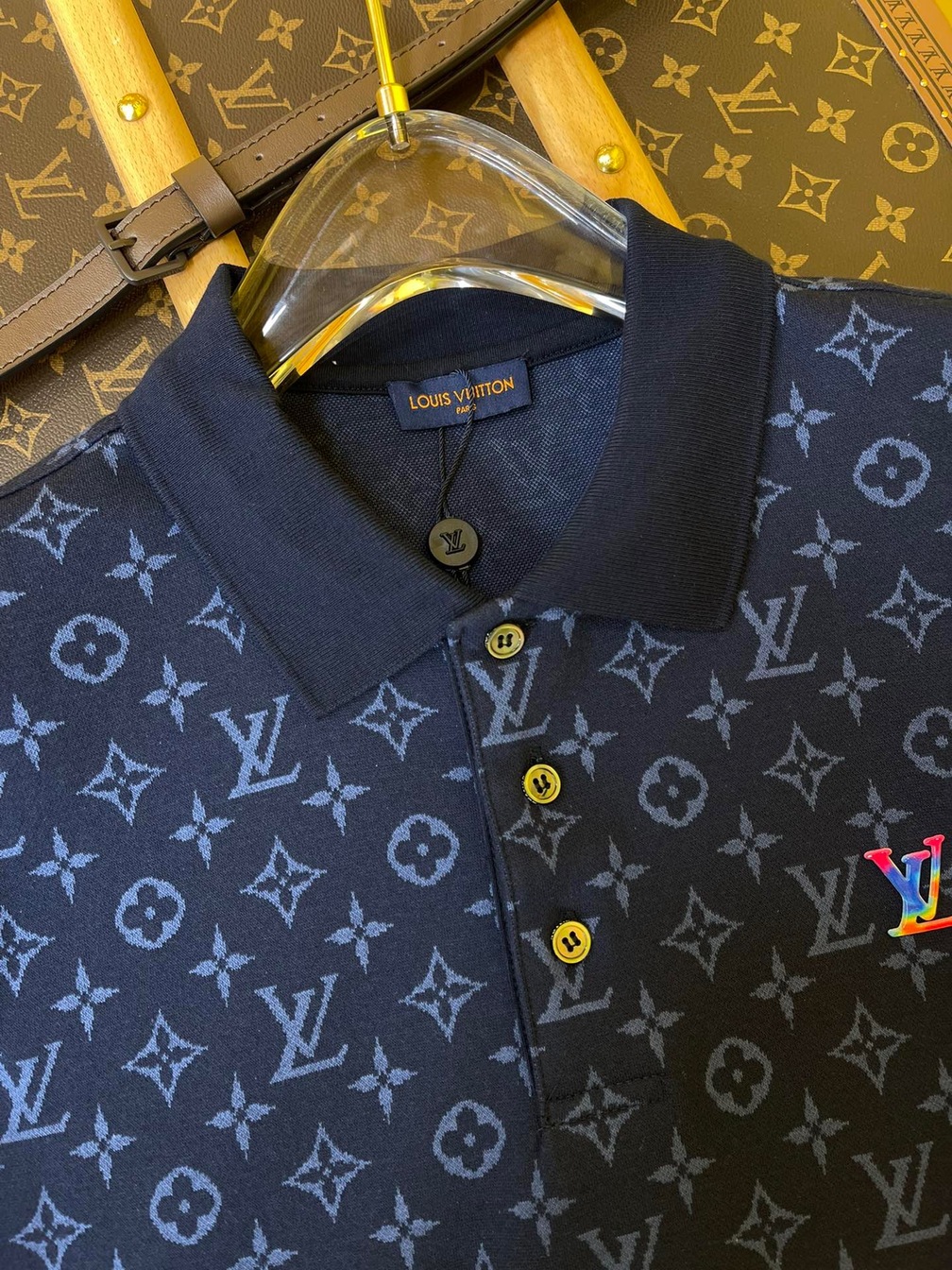 Polo Lv Monogram Navy Blue Ss2022