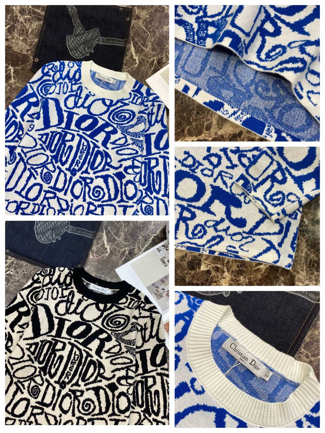 Sweaters Len Dior Hoa Tiet Chu Denxanh