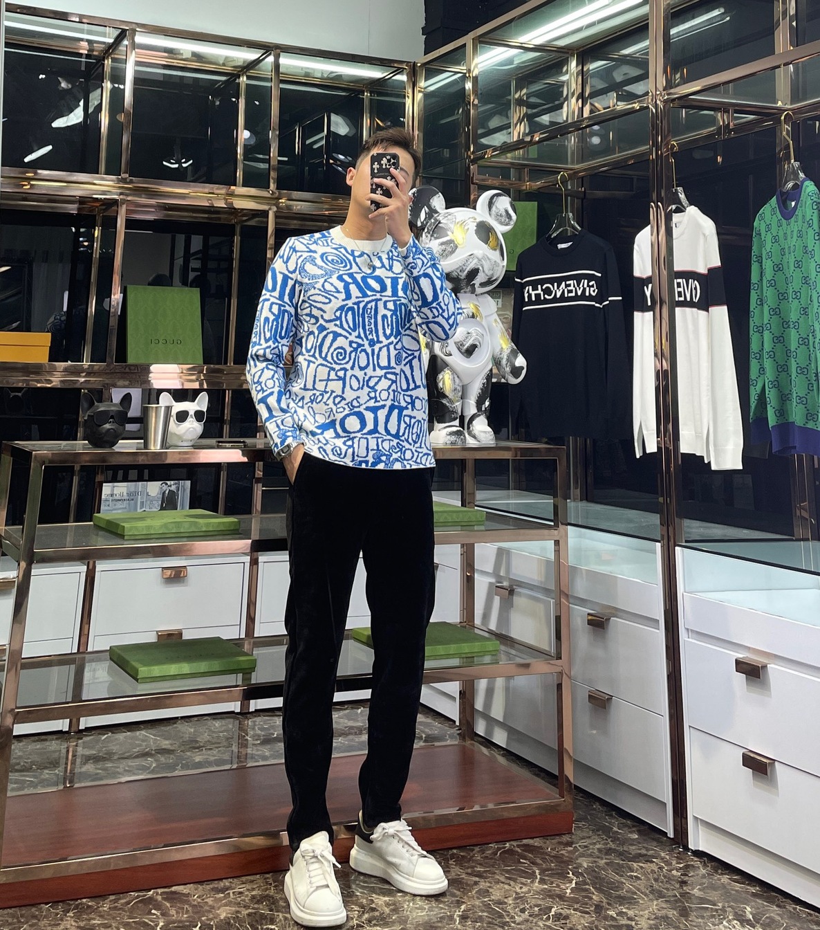 Sweaters Len Dior Hoa Tiet Chu Denxanh