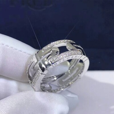 Bulgari Parentesi 18kt White Gold Band Ring With Demi Pave Diamonds