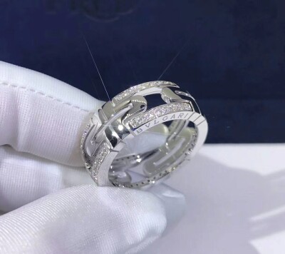 Bulgari Parentesi 18kt White Gold Band Ring With Demi Pave Diamonds