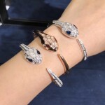 Bulgari Serpenti Bangle Bracelet In 18kt White Gold Set With Blue Sapphire Eyes And Pave Diamonds