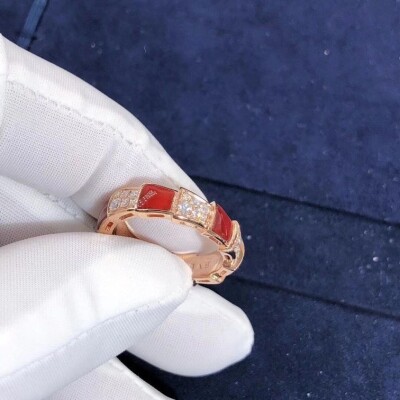 Bulgari Serpenti Viper Carnelian And Pave Diamonds Band Ring