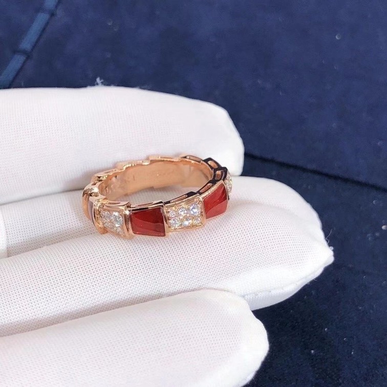 Bulgari Serpenti Viper Carnelian And Pave Diamonds Band Ring