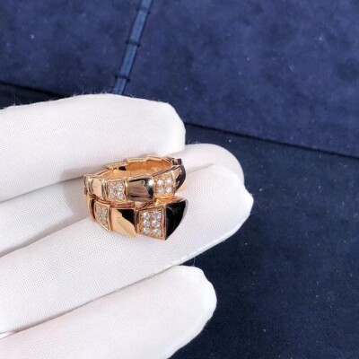 Bulgari Serpenti Viper Onyx And Demi Pave Diamonds One Coil Ring