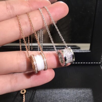 Bvlgari Bzero1 White Ceramic Diamond Pendant Necklace