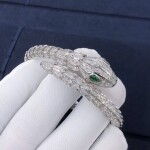 Bvlgari Serpenti 18kt White Gold Bracelet Set With Pave Diamonds And Two Emerald Eyes