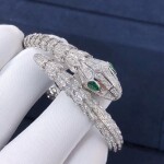 Bvlgari Serpenti 18kt White Gold Bracelet Set With Pave Diamonds And Two Emerald Eyes