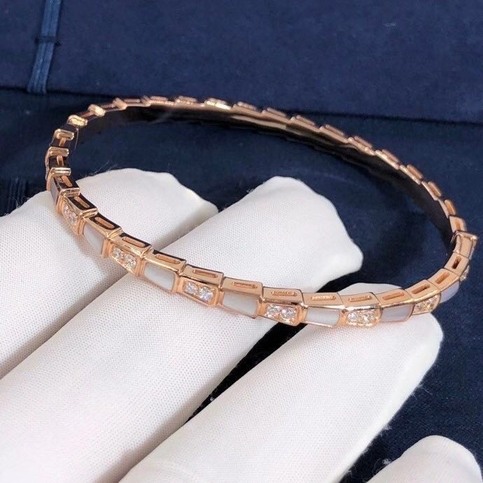 Bvlgari Serpenti Bracelet Set With Mother Of Pearl Elements And Pave Diamonds
