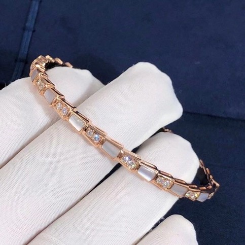 Bvlgari Serpenti Bracelet Set With Mother Of Pearl Elements And Pave Diamonds