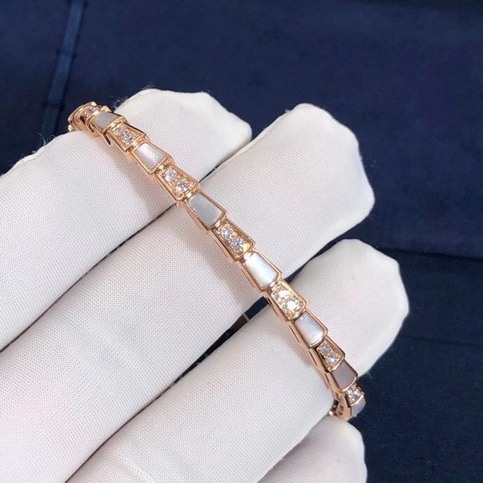 Bvlgari Serpenti Bracelet Set With Mother Of Pearl Elements And Pave Diamonds