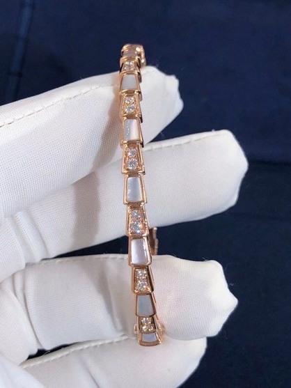 Bvlgari Serpenti Bracelet Set With Mother Of Pearl Elements And Pave Diamonds