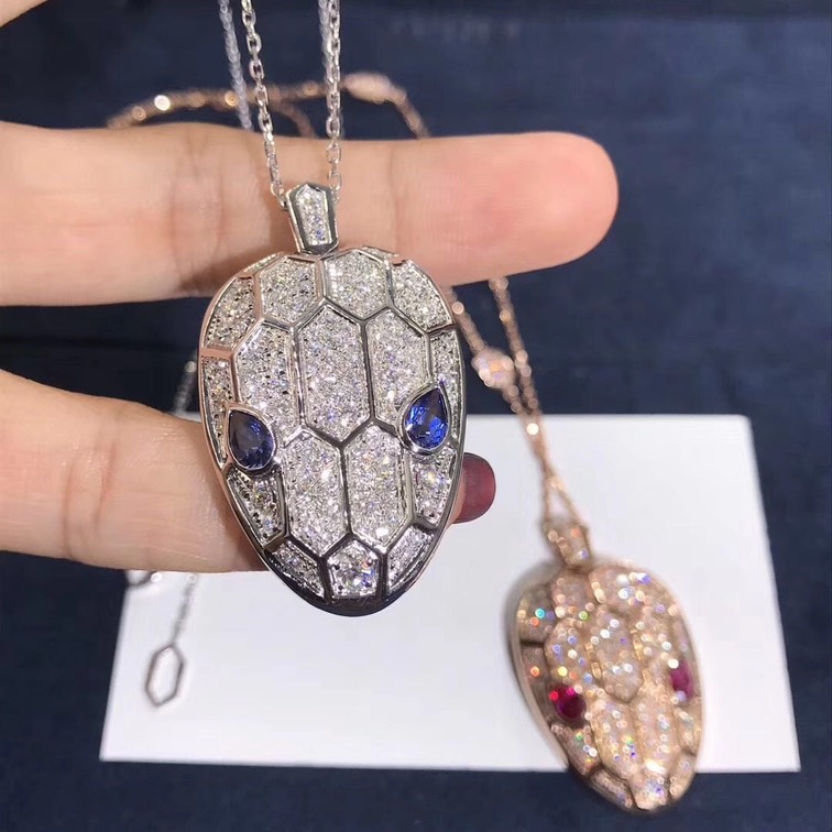 Bvlgari Serpenti Necklace 18kt Pink Gold Chain Pendant With Diamonds