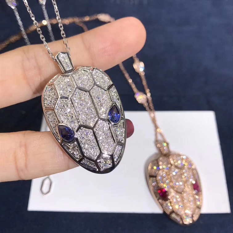 Bvlgari Serpenti Necklace 18kt Pink Gold Chain Pendant With Diamonds