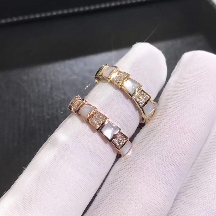 Bvlgari Serpenti One Coil Ring With White Mother Of Pearls Elements And Demi Pave Diamonds