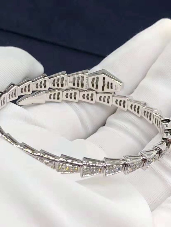 Bvlgari Serpenti One Coil Slim Bracelet In 18kt White Gold With Full Pave Diamonds