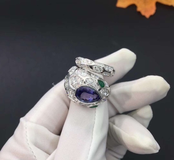Bvlgari Serpenti Ring Emerald Eyes And Pave Diamonds
