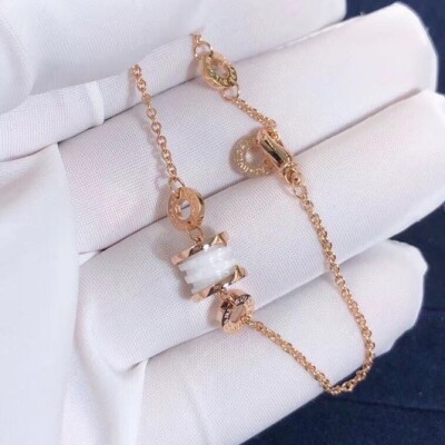 Bzero1 Soft Bracelet In 18kt Pink Gold With 18kt Pink Gold And White Ceramic Pendant