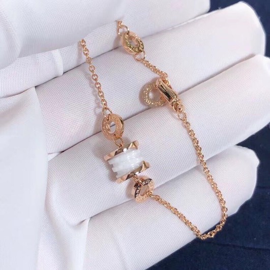 Bzero1 Soft Bracelet In 18kt Pink Gold With 18kt Pink Gold And White Ceramic Pendant