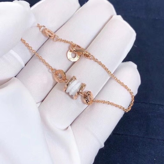 Bzero1 Soft Bracelet In 18kt Pink Gold With 18kt Pink Gold And White Ceramic Pendant