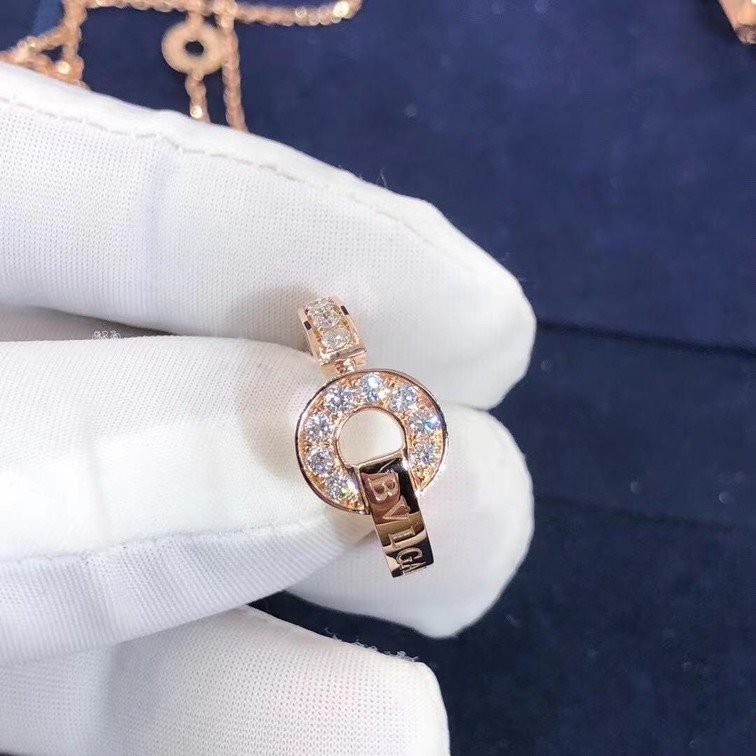 Custom Made Bvlgari Ring Set With Pave Diamonds