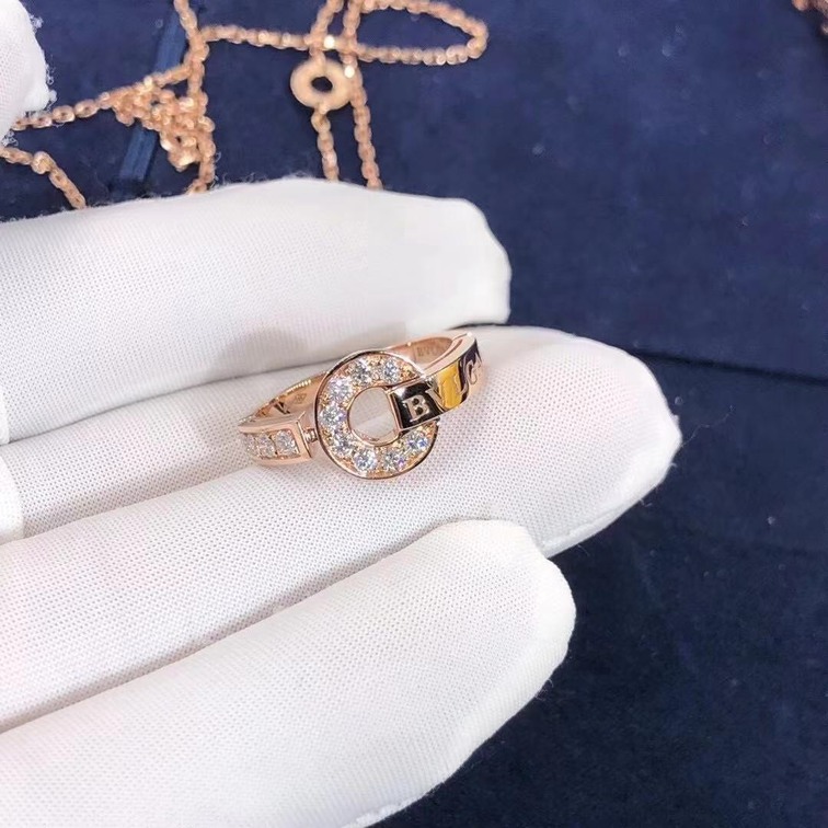 Custom Made Bvlgari Ring Set With Pave Diamonds
