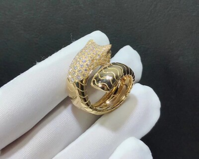 18k Yellow Gold Panthere De Cartier Diamond Head Panthere Ring