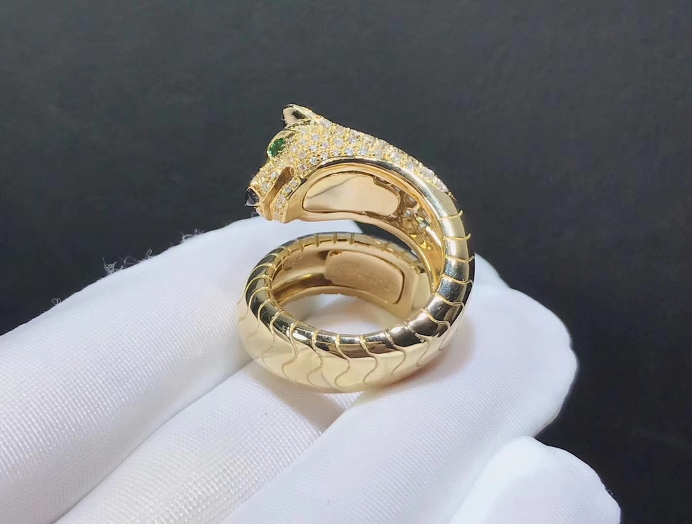18k Yellow Gold Panthere De Cartier Diamond Head Panthere Ring