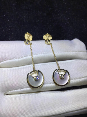Amulette De Cartier Drop Earrings 18k Yellow Gold With Mother Of Pearl Set With 4 Diamonds