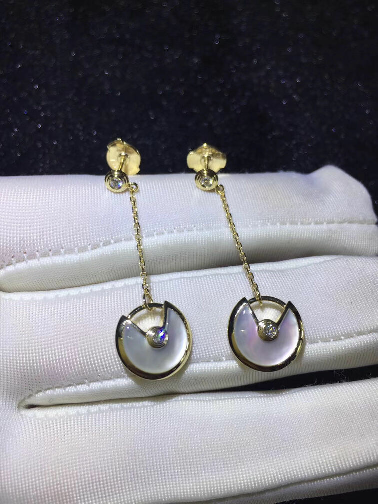 Amulette De Cartier Drop Earrings 18k Yellow Gold With Mother Of Pearl Set With 4 Diamonds