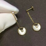 Amulette De Cartier Drop Earrings 18k Yellow Gold With Mother Of Pearl Set With 4 Diamonds