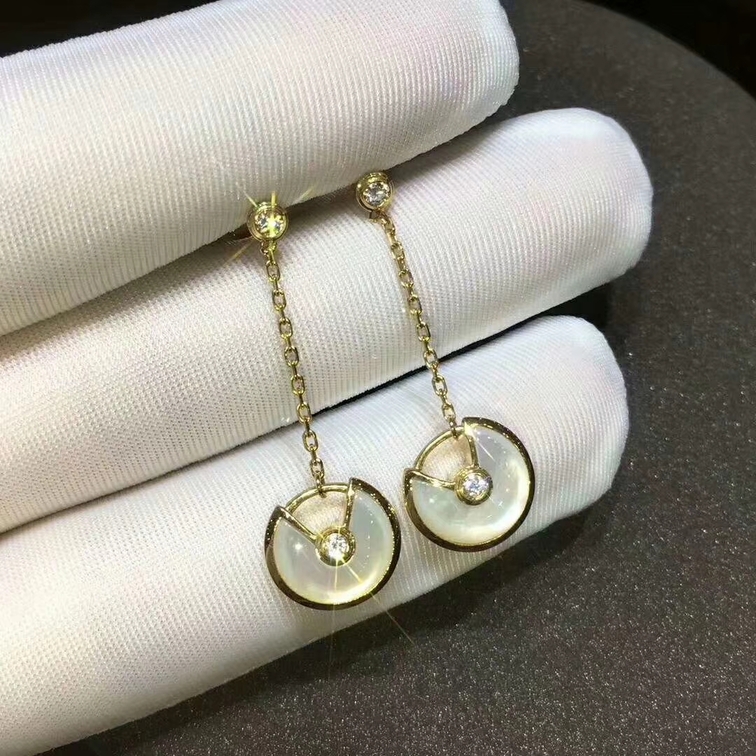 Amulette De Cartier Drop Earrings 18k Yellow Gold With Mother Of Pearl Set With 4 Diamonds