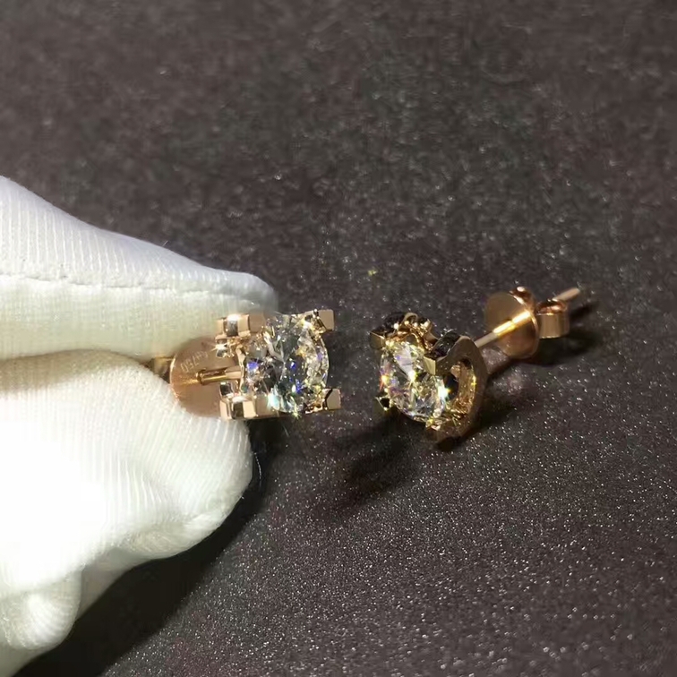 C De Cartier Earrings In 18k Pink Gold Each Set With A Brilliant Cut Diamond