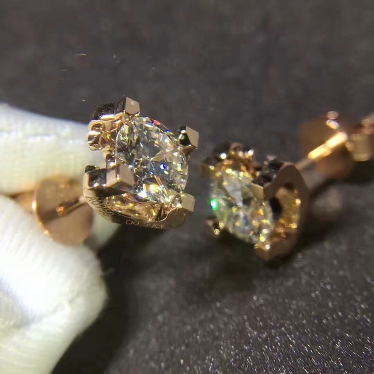 C De Cartier Earrings In 18k Pink Gold Each Set With A Brilliant Cut Diamond