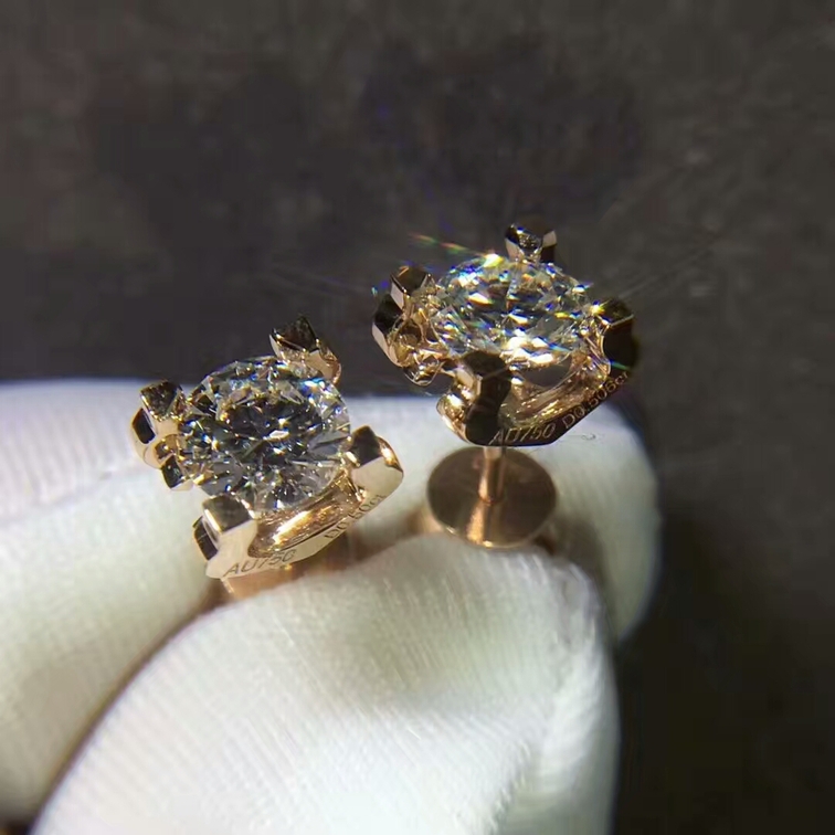 C De Cartier Earrings In 18k Pink Gold Each Set With A Brilliant Cut Diamond